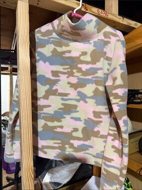 Dudley Stephens Pink, Sage & Tan Camo Turtleneck Sweater